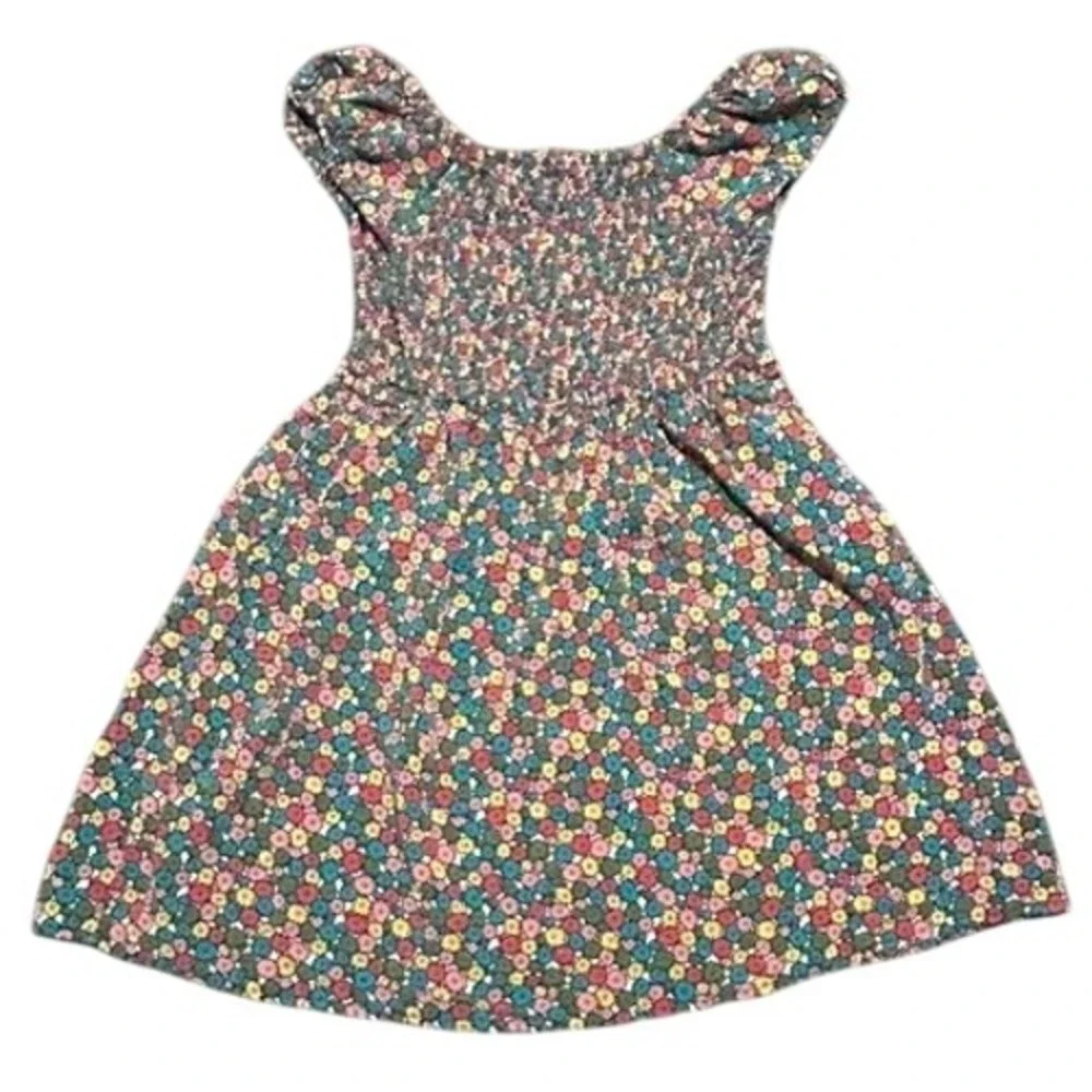 Charlotte by Capo Girls Floral Smocked Dress Puff Sleeve Rayon Size Medium 10-12